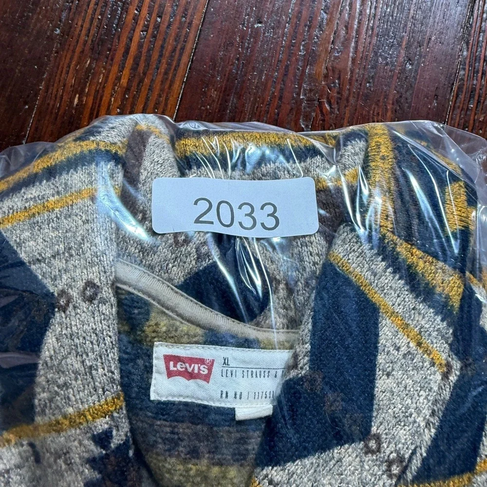 Levis Sweater Mens XL Blue Aztec Shawl Collar Cardigan Fleece‎ Western Chore